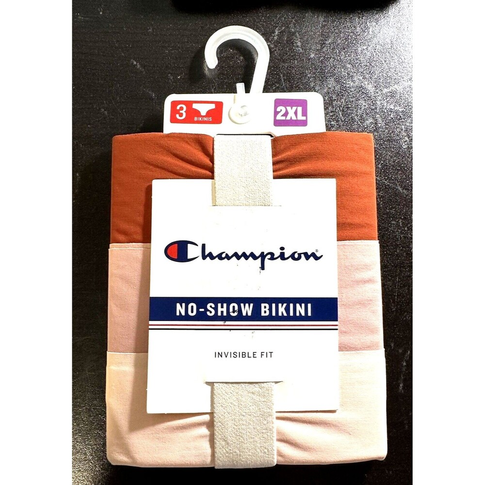 Champion No-Show Bikini Invisible Fit 2XL 3 Pair Pack Underwear Pink Mauve Rust